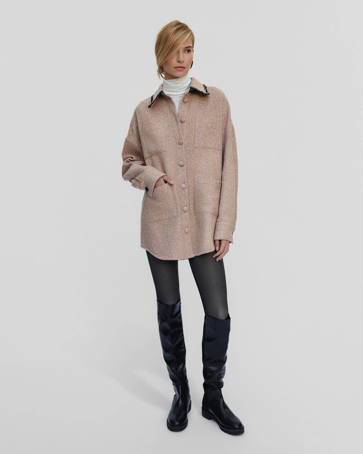 Athena Bouclé Trim Overshirt