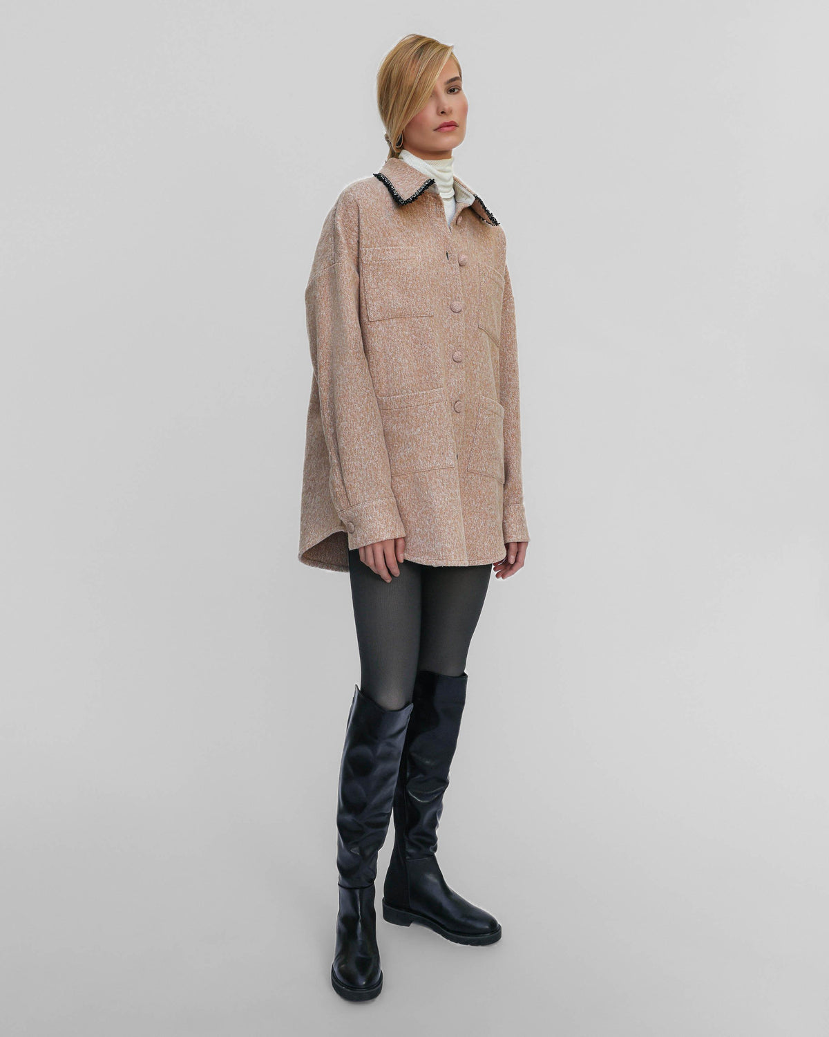 Athena Bouclé Trim Overshirt