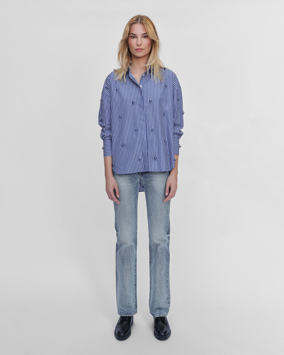 Echo Stripe Crystal Boyfriend Shirt