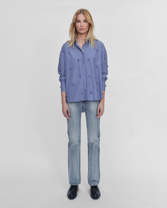 Echo Stripe Crystal Boyfriend Shirt