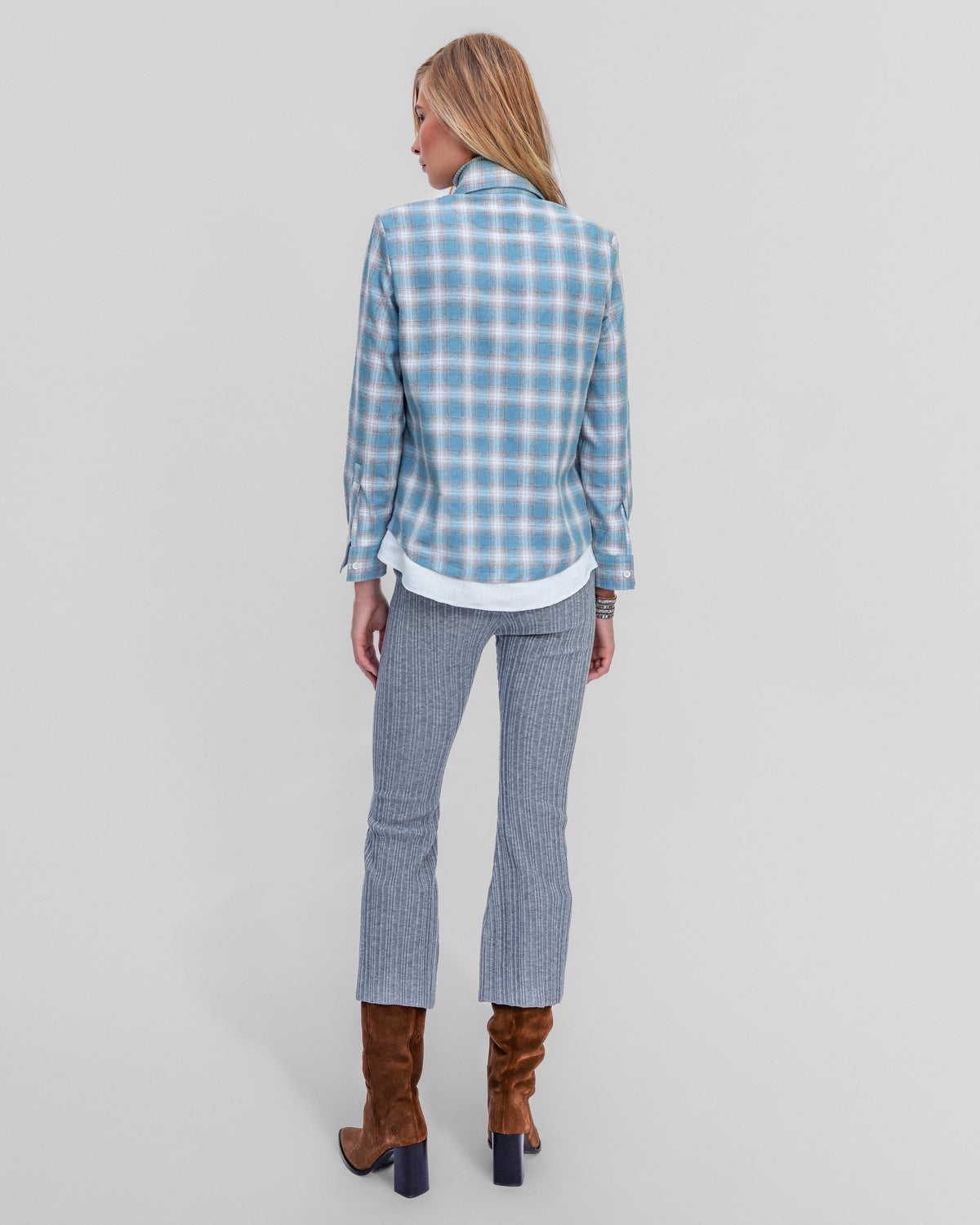 Europa Plaid Flannel Beaded Collar Shirt