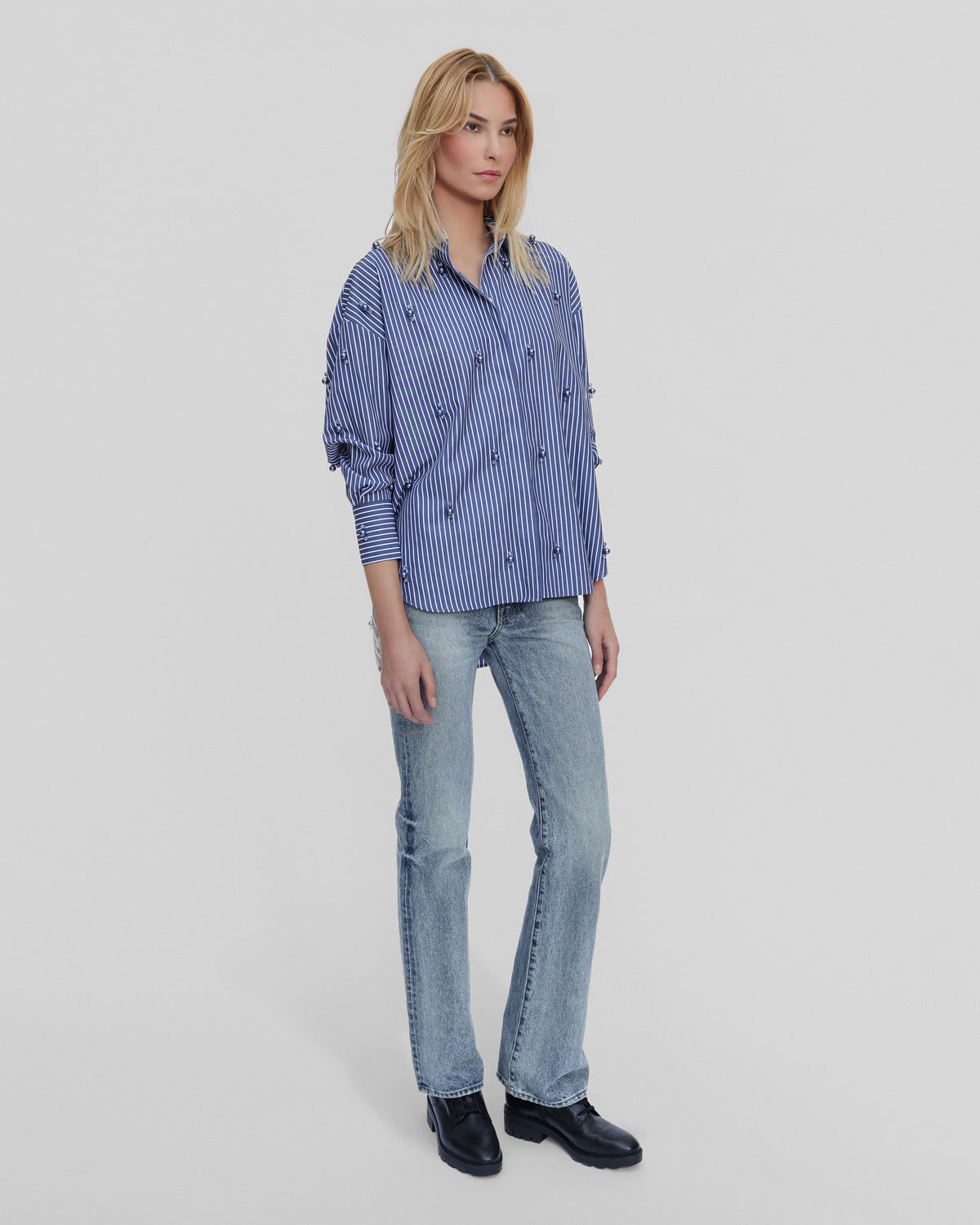 Echo Stripe Crystal Boyfriend Shirt