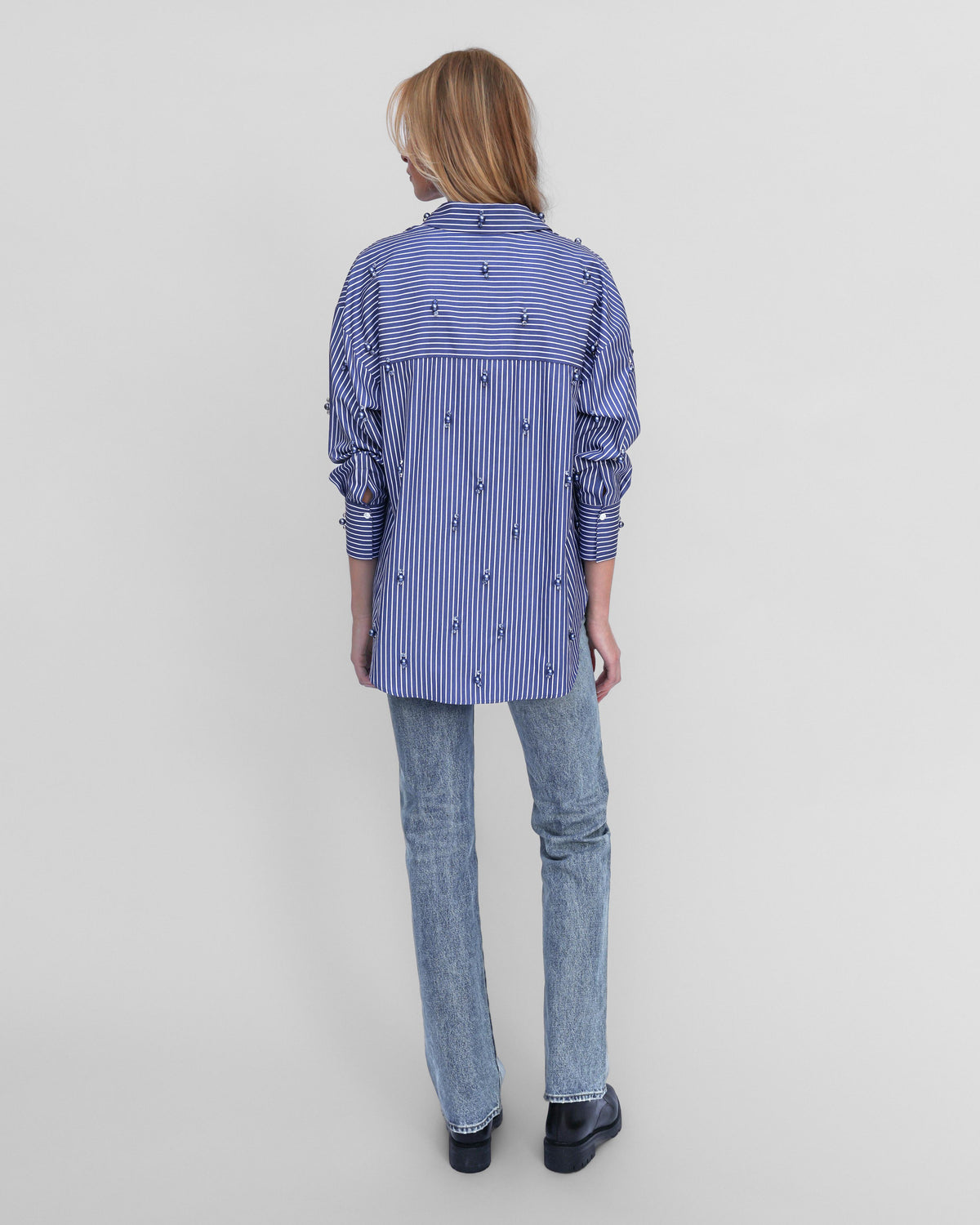 Echo Stripe Crystal Boyfriend Shirt
