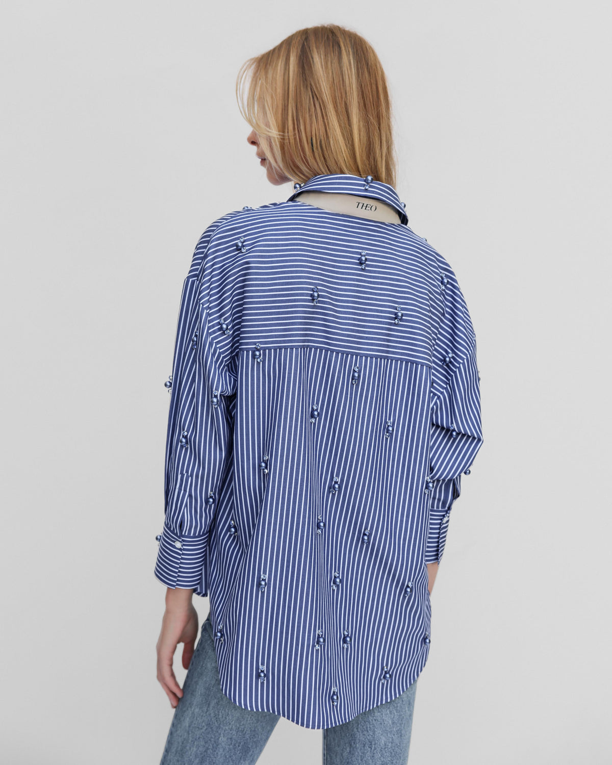 Echo Stripe Crystal Boyfriend Shirt